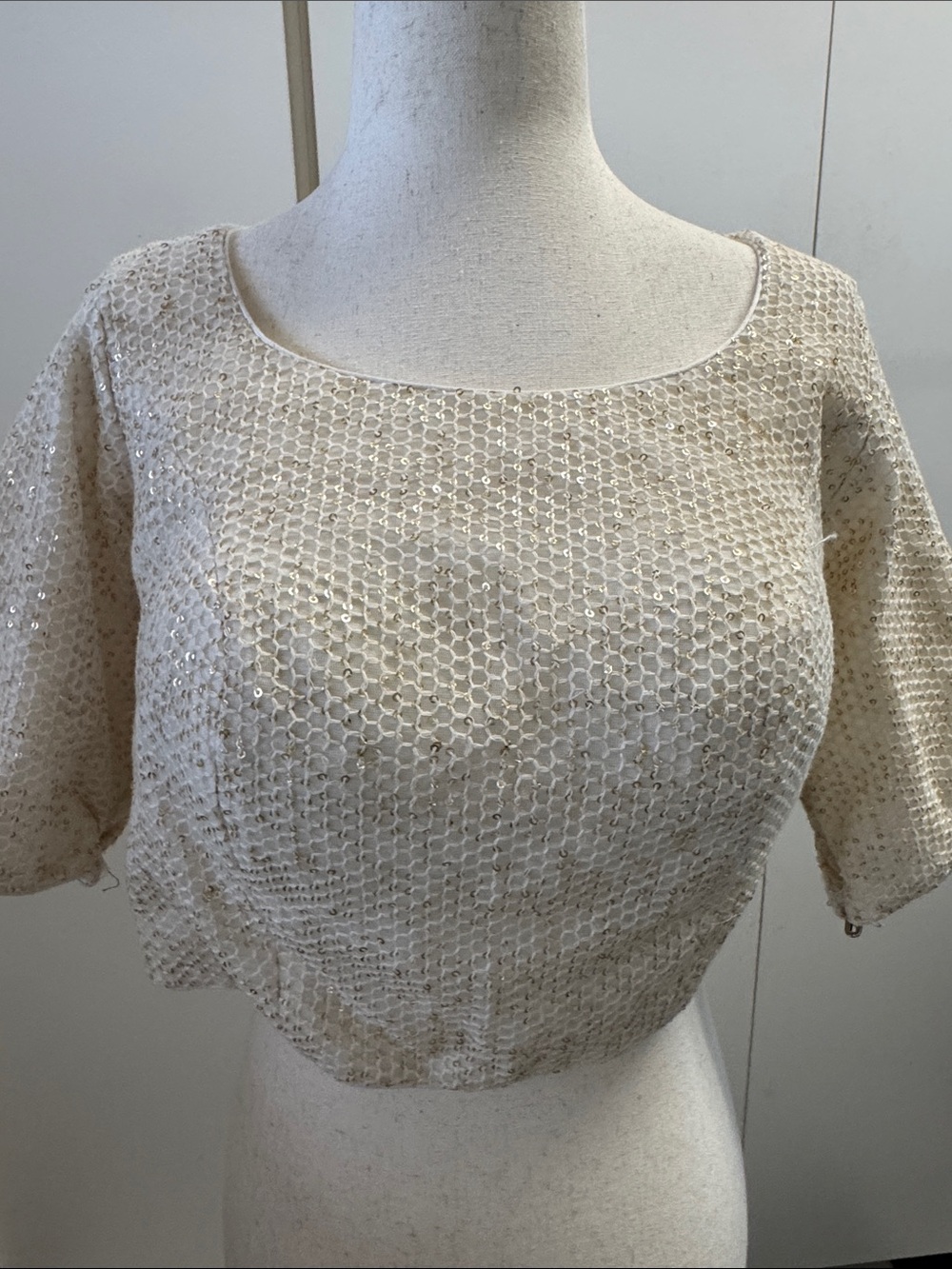 Women's Ivory Sequin Lace Crop Top Indian formal wear worn with Saree